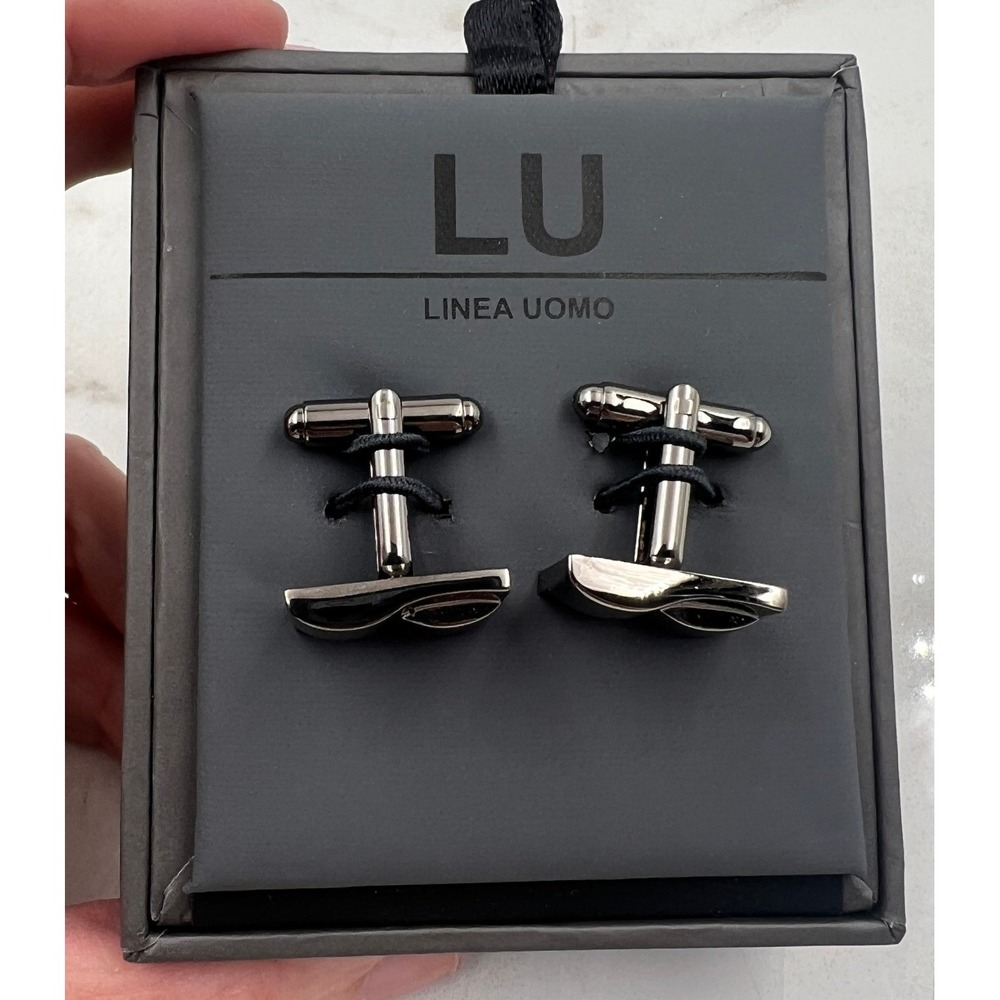 Linea Uomo Cufflinks Men's Gunmetal Wavy Architectural NIB